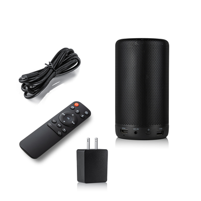 HDMI USB 연결과 금속성 검은 스마트 프로젝터 요지 조정